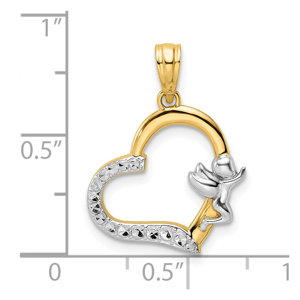 14k Yellow & Rhodium 17.37 mm Cherub on Heart Pendant (1.69 grams)
