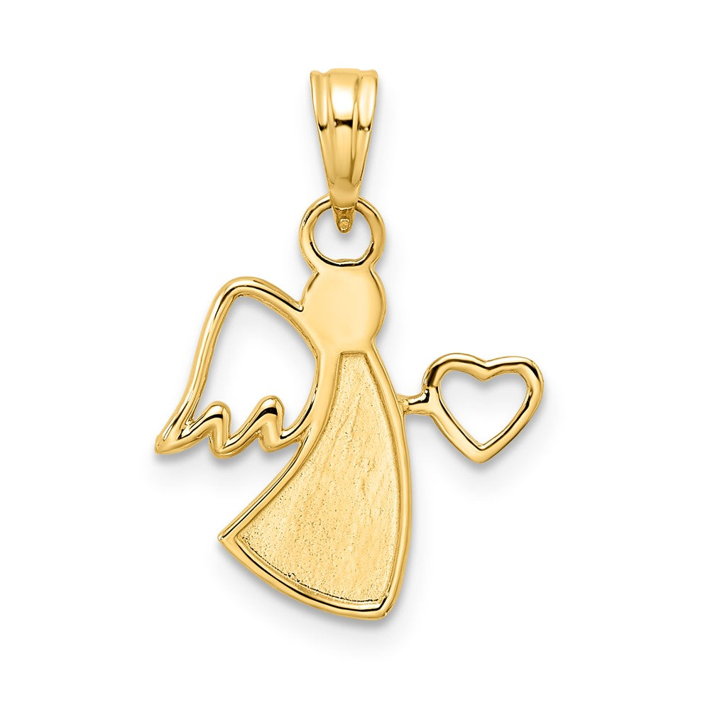 14k Yellow & Rhodium 15.4 mm D/C Angel Holding Heart Pendant (1.01 grams)