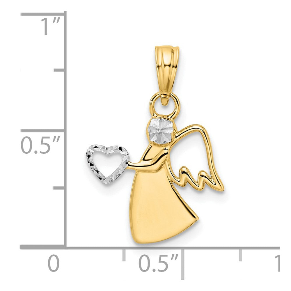 14k Yellow & Rhodium 15.4 mm D/C Angel Holding Heart Pendant (1.01 grams)