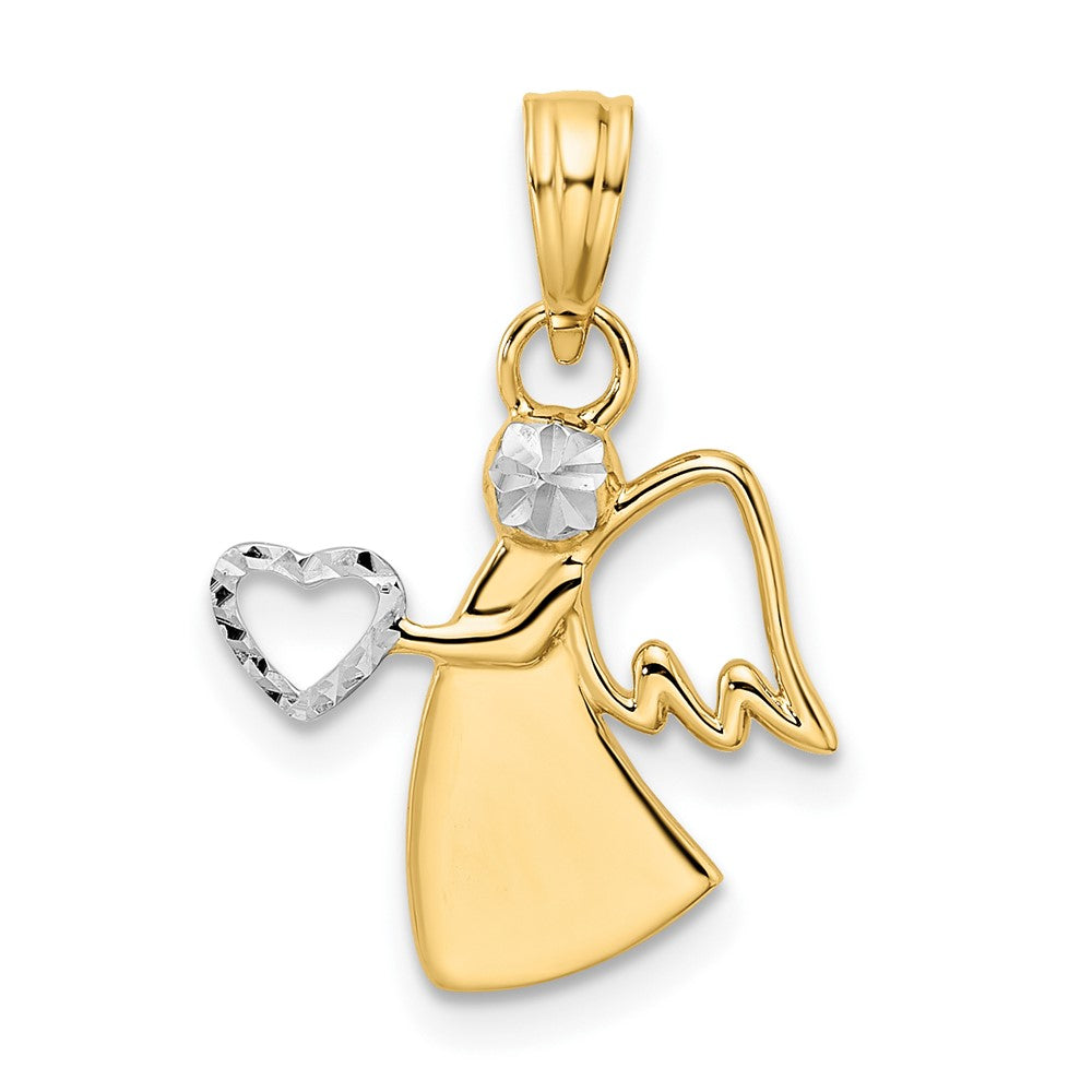 14k Yellow & Rhodium 15.4 mm D/C Angel Holding Heart Pendant (1.01 grams)