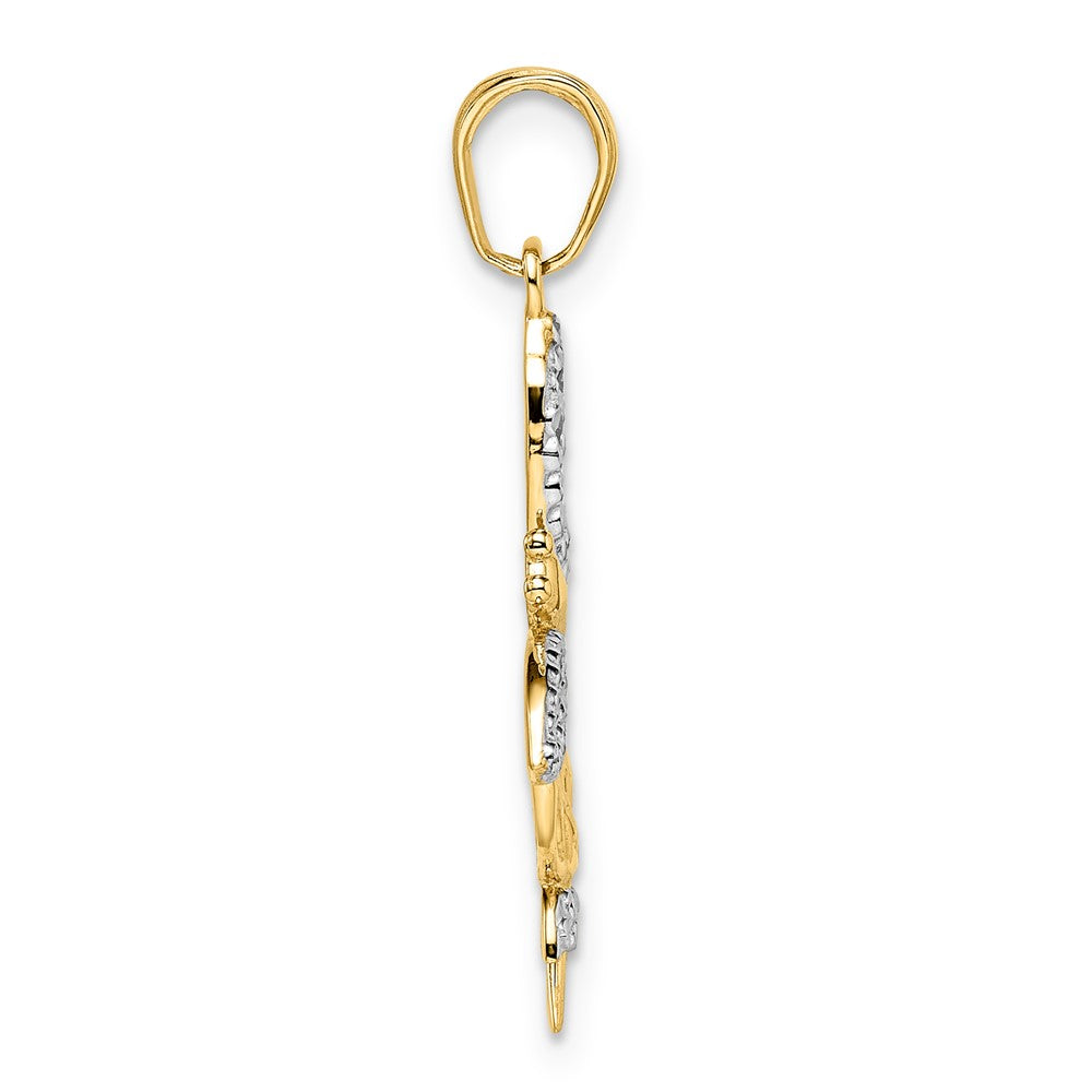 14k Yellow & Rhodium 15.83 mm Diamond-cut Dragonflies Pendant (1.21 grams)