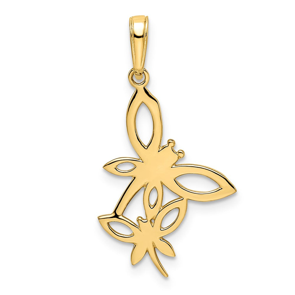 14k Yellow & Rhodium 15.83 mm Diamond-cut Dragonflies Pendant (1.21 grams)
