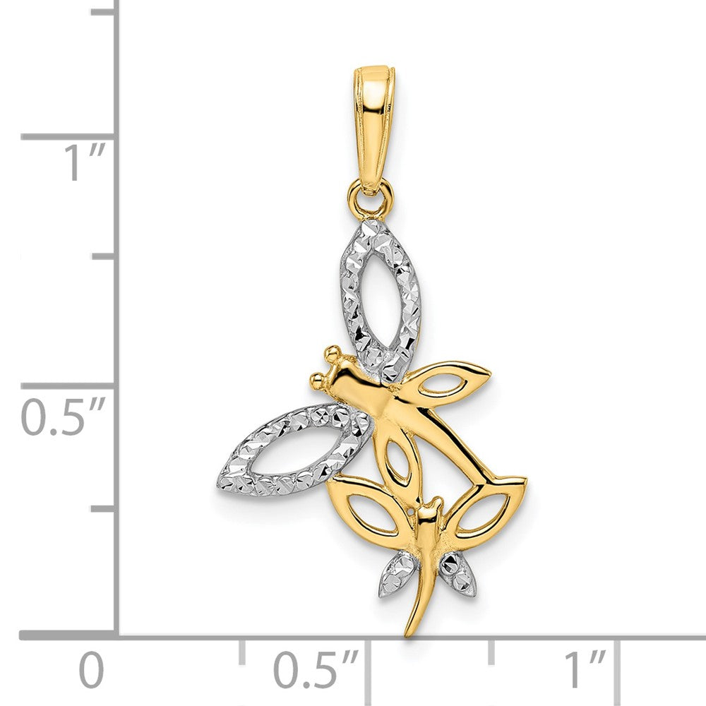 14k Yellow & Rhodium 15.83 mm Diamond-cut Dragonflies Pendant (1.21 grams)