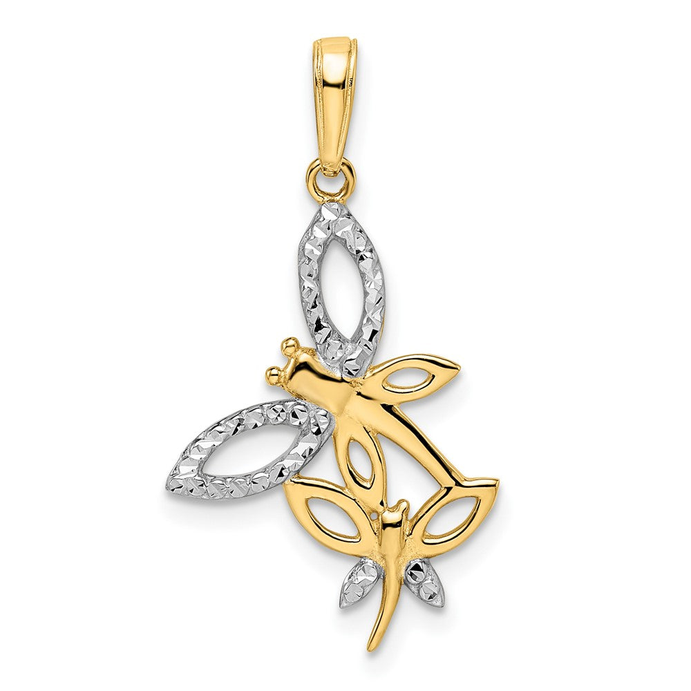14k Yellow & Rhodium 15.83 mm Diamond-cut Dragonflies Pendant (1.21 grams)