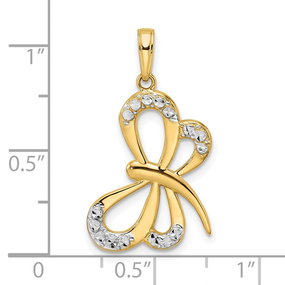 14k Yellow & Rhodium 15.53 mm Diamond-cut Dragonfly Pendant (1.51 grams)