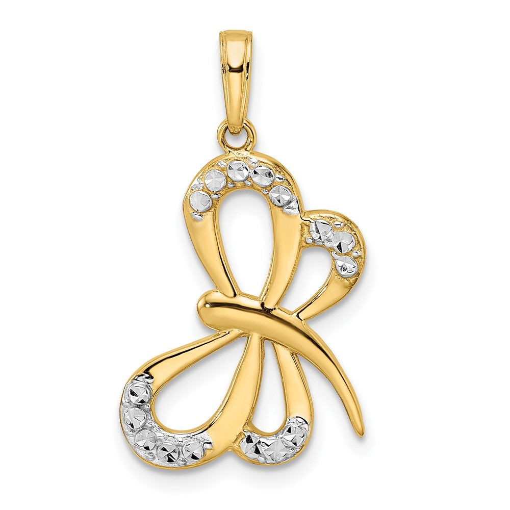 14k Yellow & Rhodium 15.53 mm Diamond-cut Dragonfly Pendant (1.51 grams)