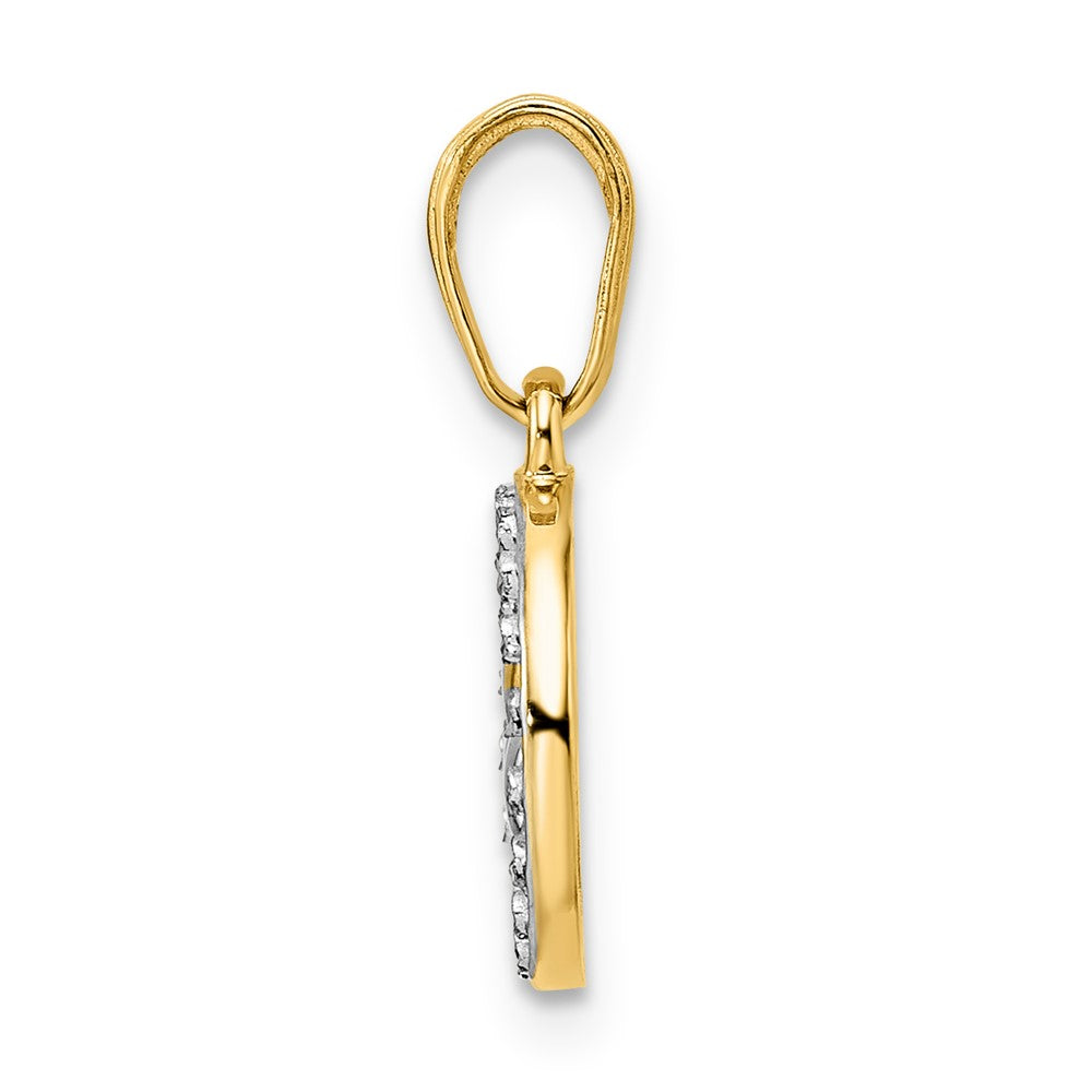 14k Yellow & Rhodium 11.12 mm Diamond-cut Clover in Circle Pendant (1.2 grams)