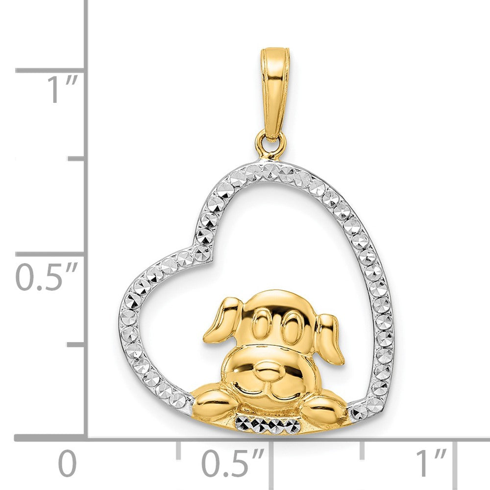 14k Yellow & Rhodium 19.25 mm D/C Puppy in Heart Pendant (1.81 grams)