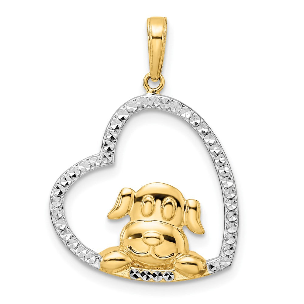 14k Yellow & Rhodium 19.25 mm D/C Puppy in Heart Pendant (1.81 grams)