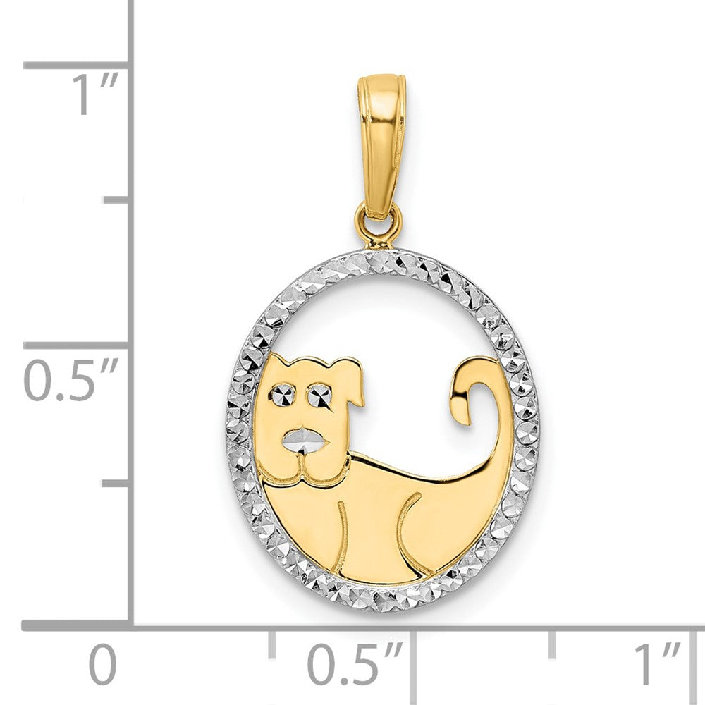 14k Yellow & Rhodium 14.5 mm Diamond-cut Dog in Oval Pendant (1.19 grams)