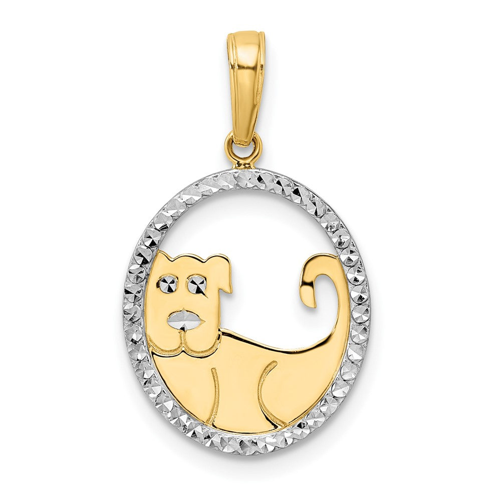 14k Yellow & Rhodium 14.5 mm Diamond-cut Dog in Oval Pendant (1.19 grams)