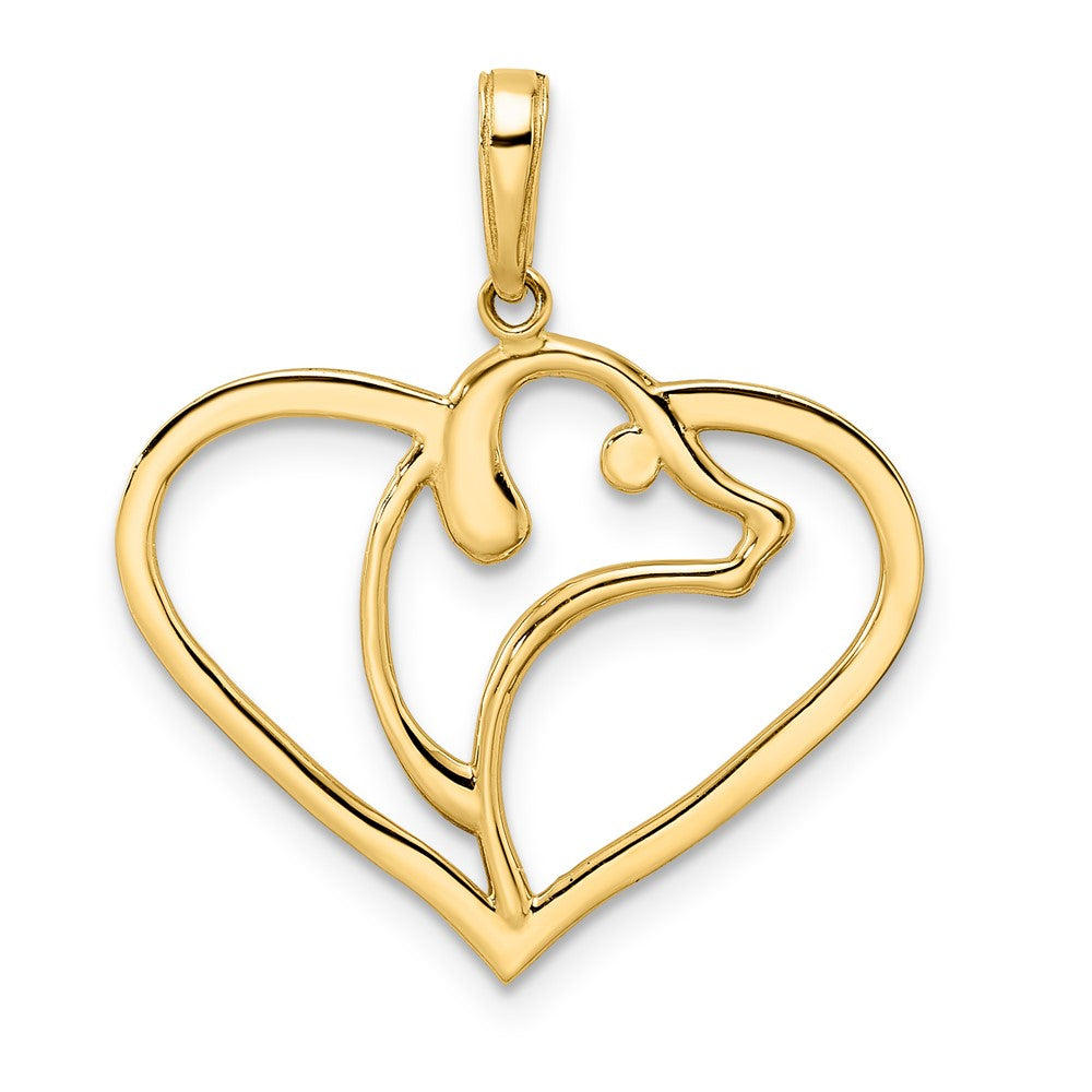 14k Yellow & Rhodium 23.5 mm Diamond-cut Dog Head in Heart Pendant (1.72 grams)