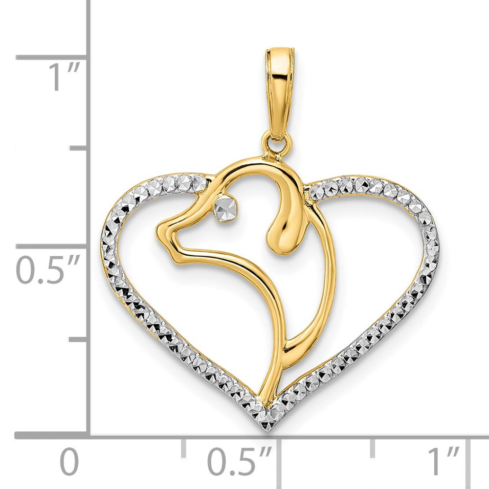 14k Yellow & Rhodium 23.5 mm Diamond-cut Dog Head in Heart Pendant (1.72 grams)
