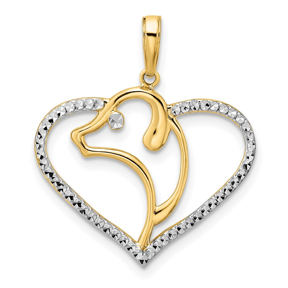 14k Yellow & Rhodium 23.5 mm Diamond-cut Dog Head in Heart Pendant (1.72 grams)