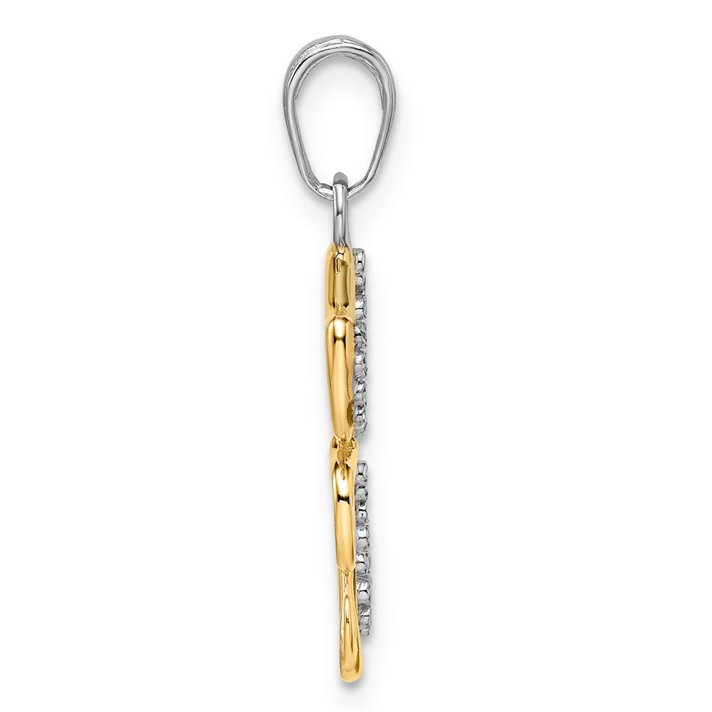 14k Yellow & Rhodium 14.5 mm Diamond-cut Dog and Puppy Pendant (1.42 grams)