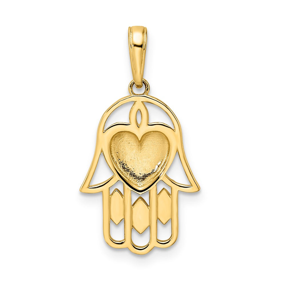 14k Yellow & Rhodium 13.41 mm D/C Heart Hamsa Pendant (1.34 grams)