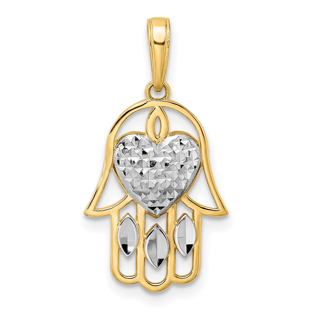 14k Yellow & Rhodium 13.41 mm D/C Heart Hamsa Pendant (1.34 grams)