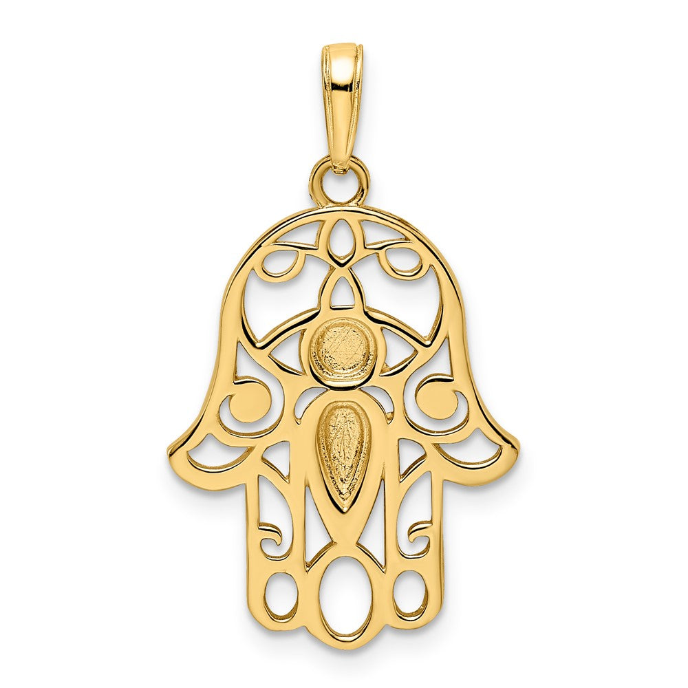 14k Yellow & Rhodium 17.94 mm D/C Evil Eye Hamsa Pendant (2.35 grams)