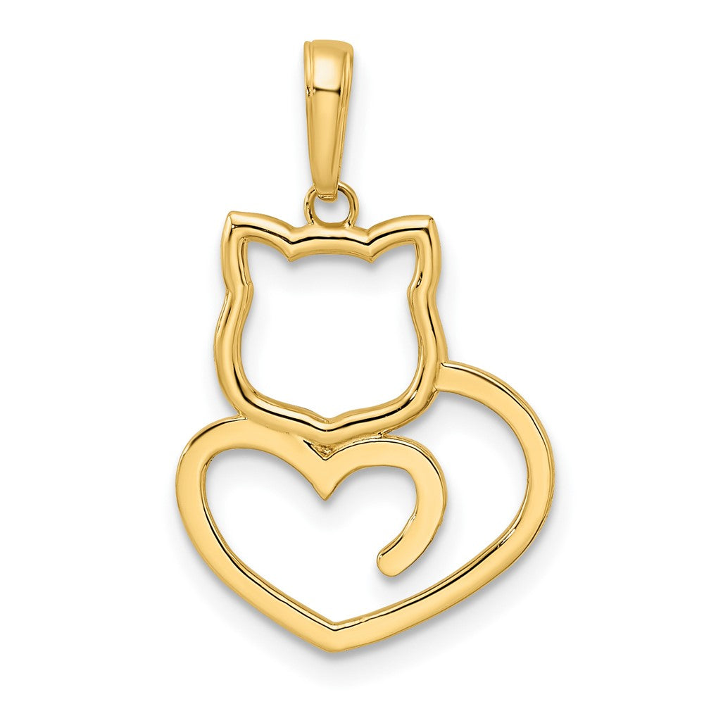14k Yellow & Rhodium 16 mm Diamond-cut Cat Heart Pendant (1.33 grams)
