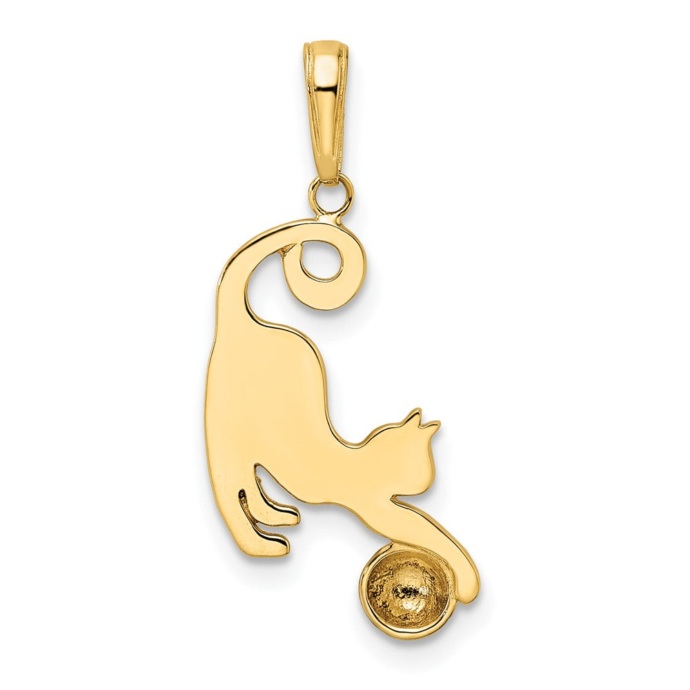 14k Yellow & Rhodium 12 mm Diamond-cut Cat and Ball Pendant (1.49 grams)