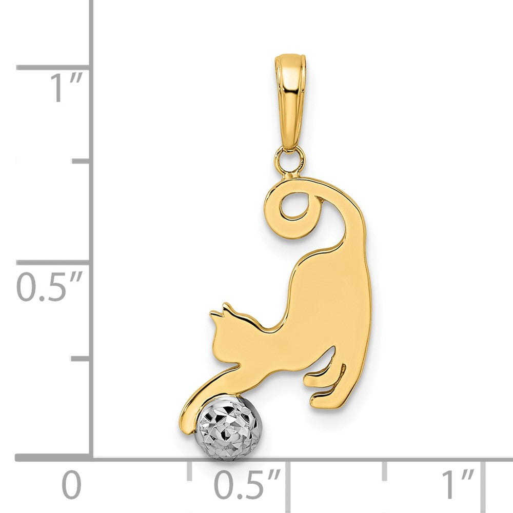 14k Yellow & Rhodium 12 mm Diamond-cut Cat and Ball Pendant (1.49 grams)