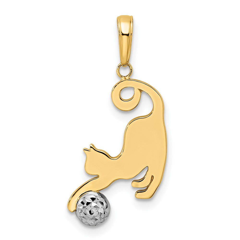 14k Yellow & Rhodium 12 mm Diamond-cut Cat and Ball Pendant (1.49 grams)