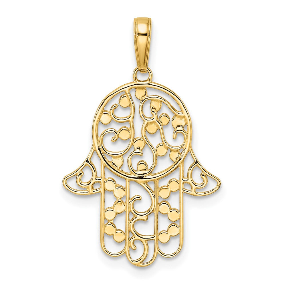 14k Yellow & Rhodium 18.74 mm D/C Fancy Hamsa Pendant (1.28 grams)