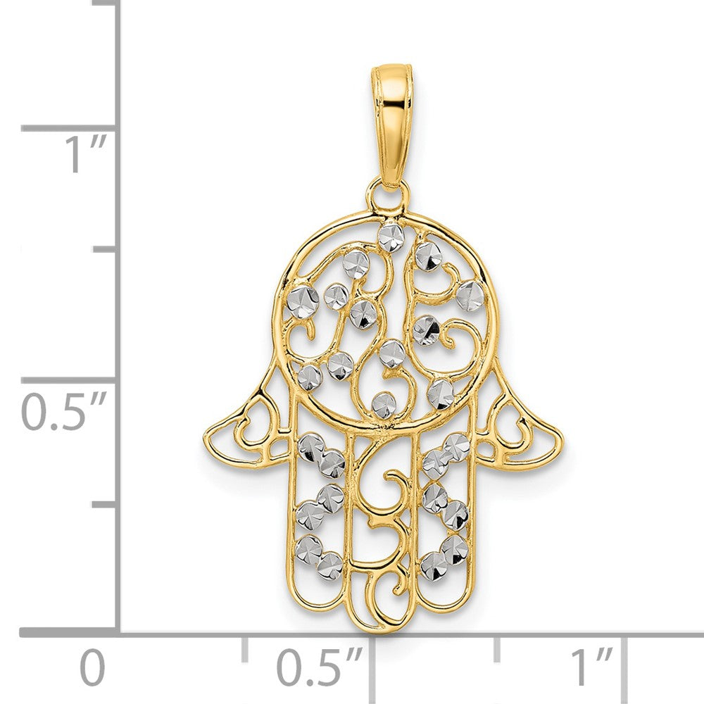 14k Yellow & Rhodium 18.74 mm D/C Fancy Hamsa Pendant (1.28 grams)