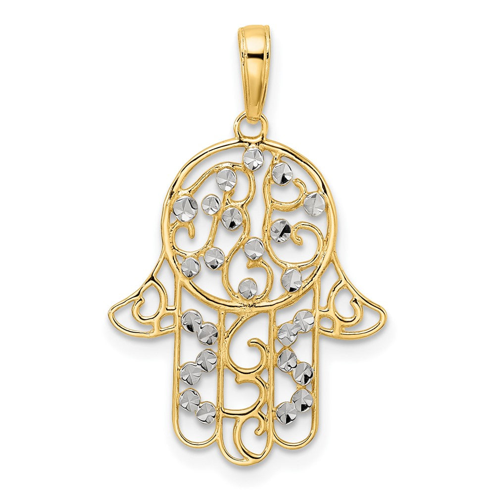 14k Yellow & Rhodium 18.74 mm D/C Fancy Hamsa Pendant (1.28 grams)