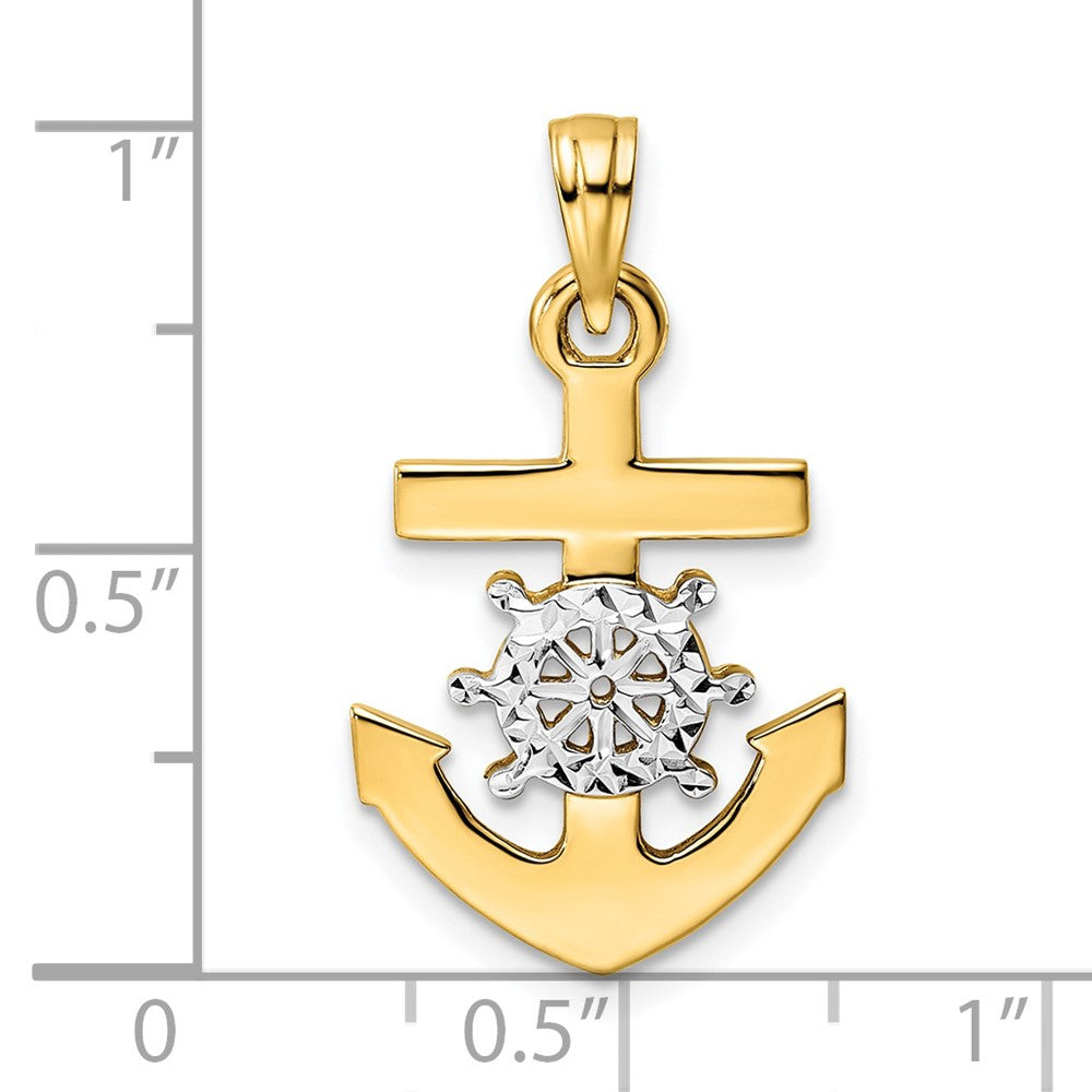 14k Yellow & Rhodium 14 mm D/C Anchor and Ship's Wheel Pendant (1.71 grams)