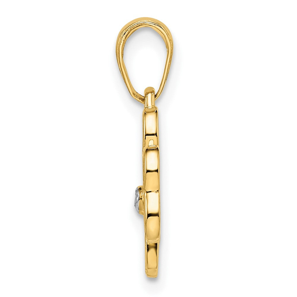 14k Yellow & Rhodium 13.89 mm Diamond-cut Clover Pendant (1.19 grams)