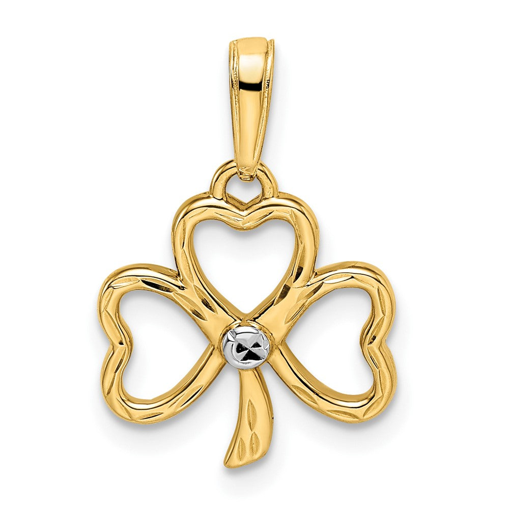 14k Yellow & Rhodium 13.89 mm Diamond-cut Clover Pendant (1.19 grams)