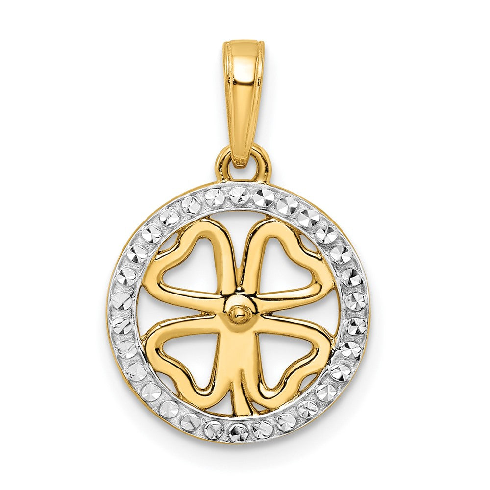 14k Yellow & Rhodium 28.82 mm Diamond-cut Four-leaf Clover Pendant (1.47 grams)