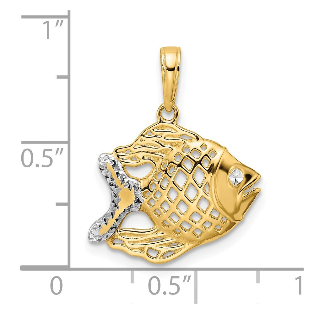 14k Yellow & Rhodium 18 mm D/C Fish Pendant (1.55 grams)