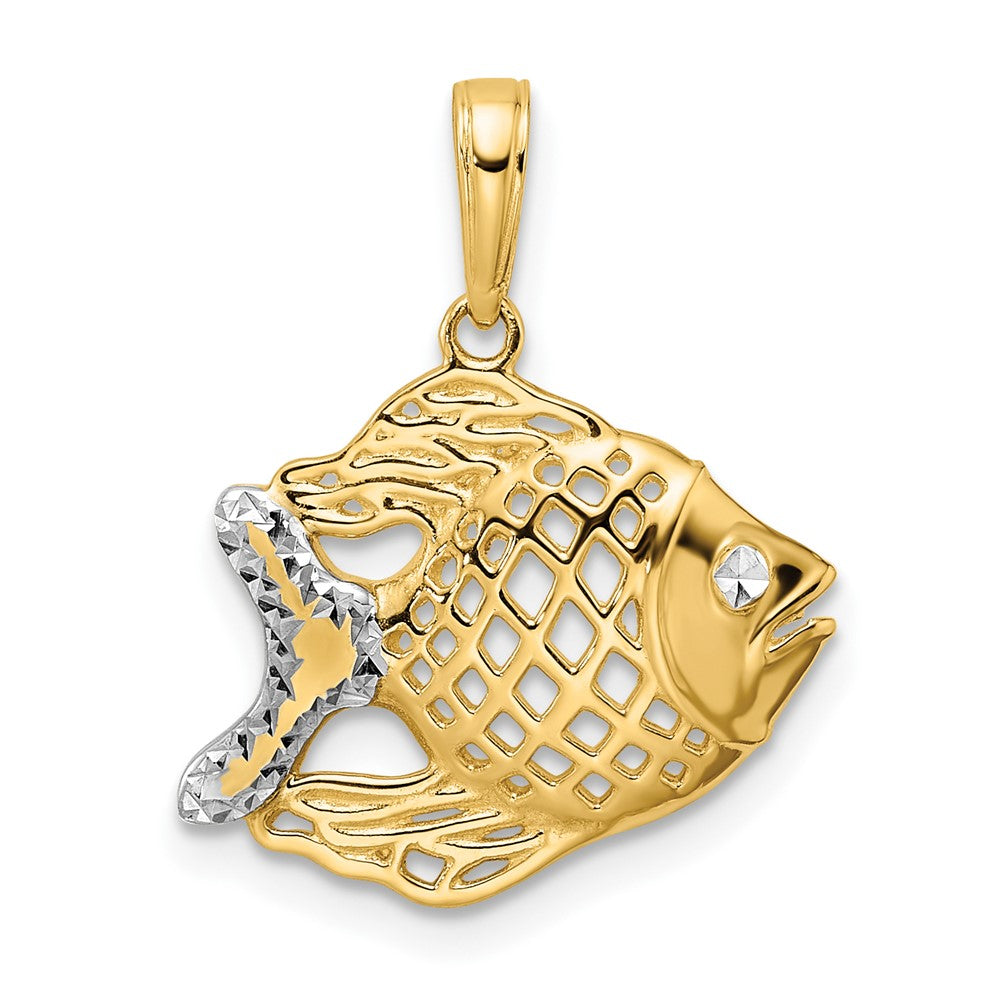 14k Yellow & Rhodium 18 mm D/C Fish Pendant (1.55 grams)