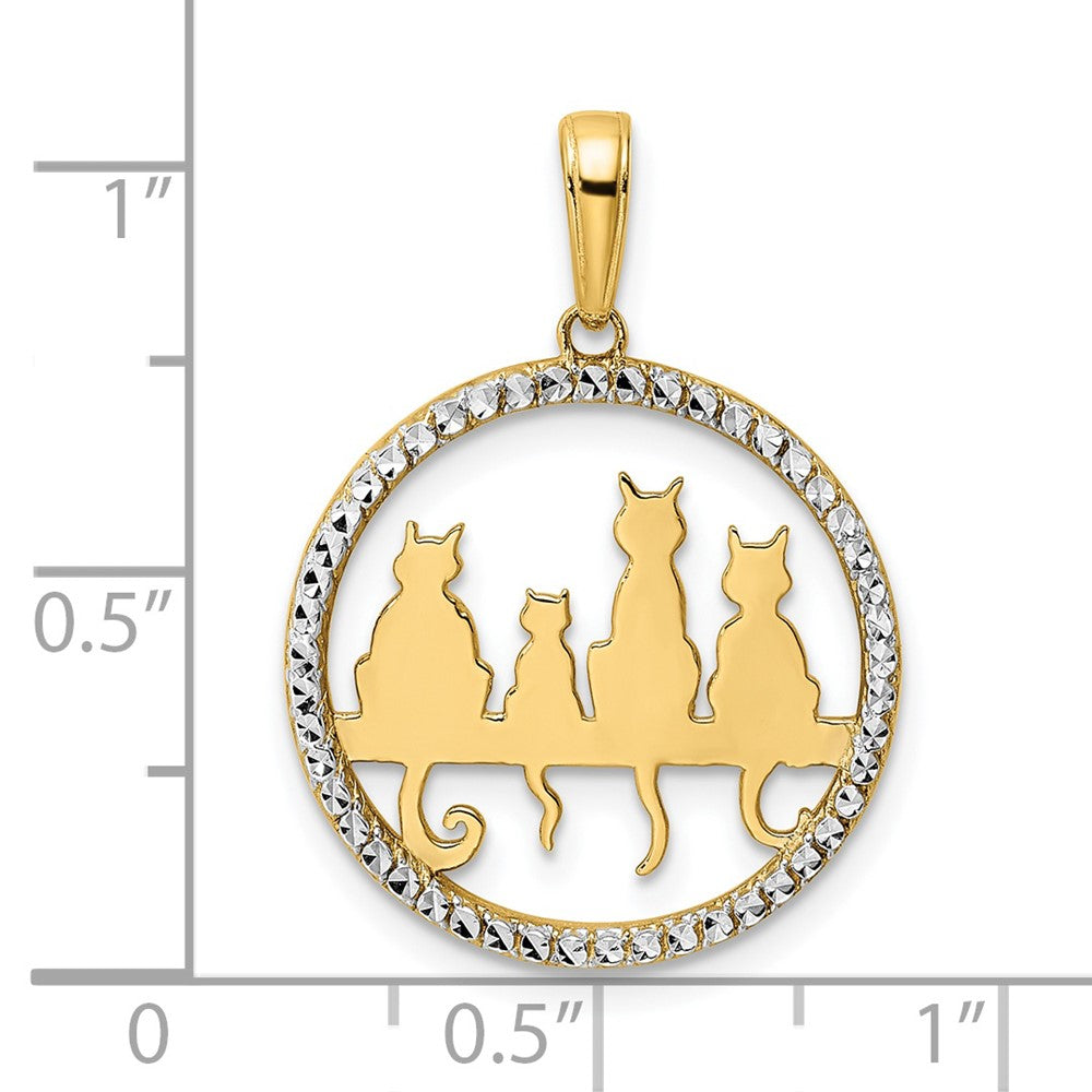 14k Yellow & Rhodium 20 mm Diamond-cut Cats Sitting on Bench Pendant (2.06 grams)