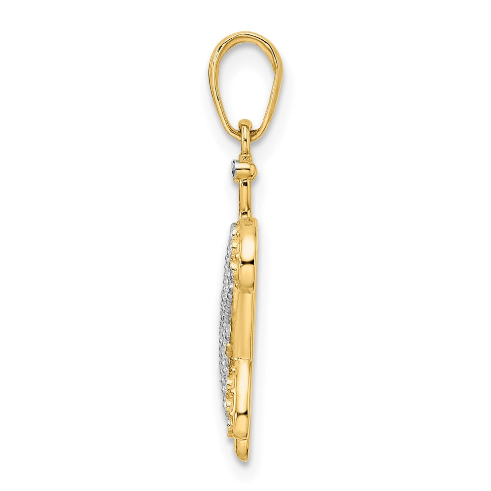 14k Yellow & Rhodium 18 mm Diamond-cut Filigree Turtle Pendant (1.79 grams)