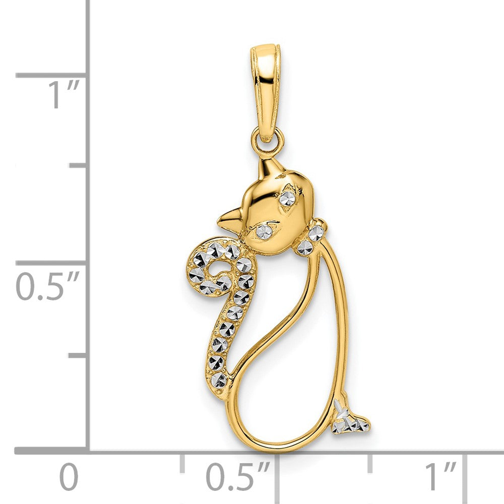 14k Yellow & Rhodium 12.5 mm Diamond-cut Cat Pendant (1.4 grams)