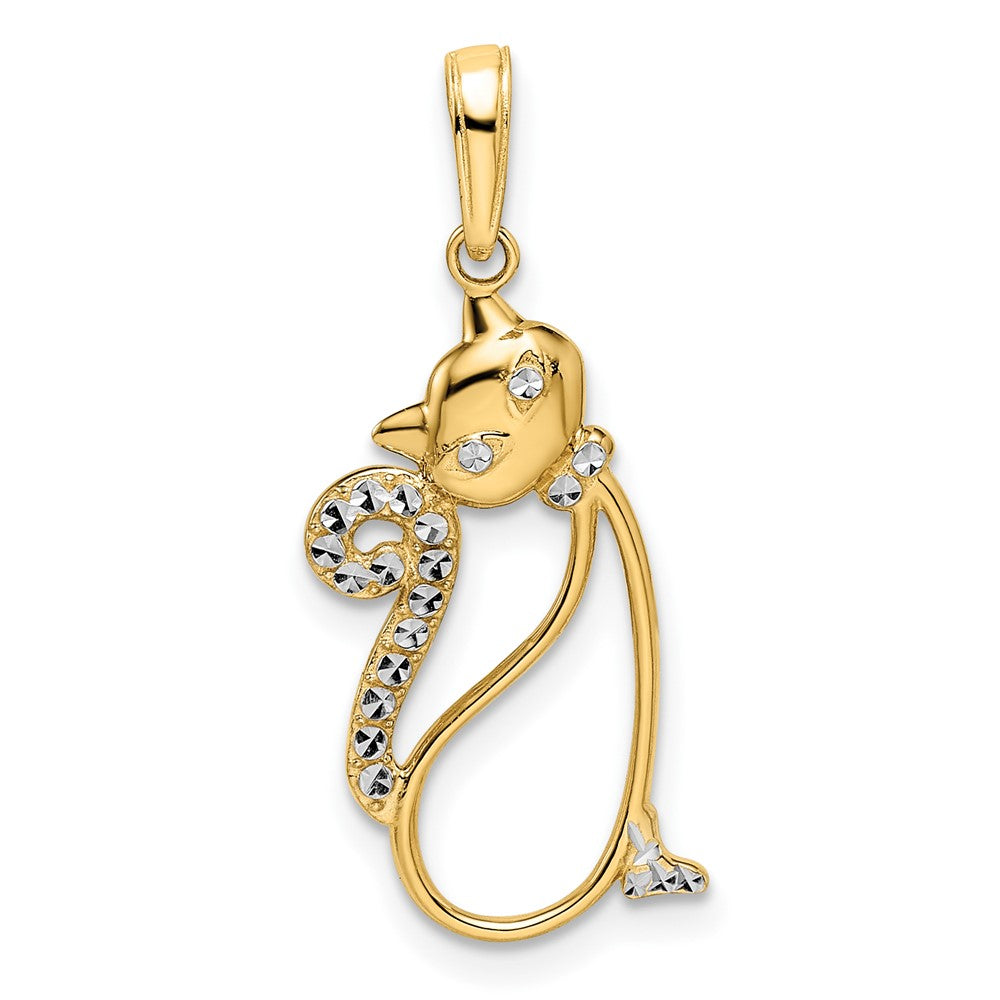 14k Yellow & Rhodium 12.5 mm Diamond-cut Cat Pendant (1.4 grams)