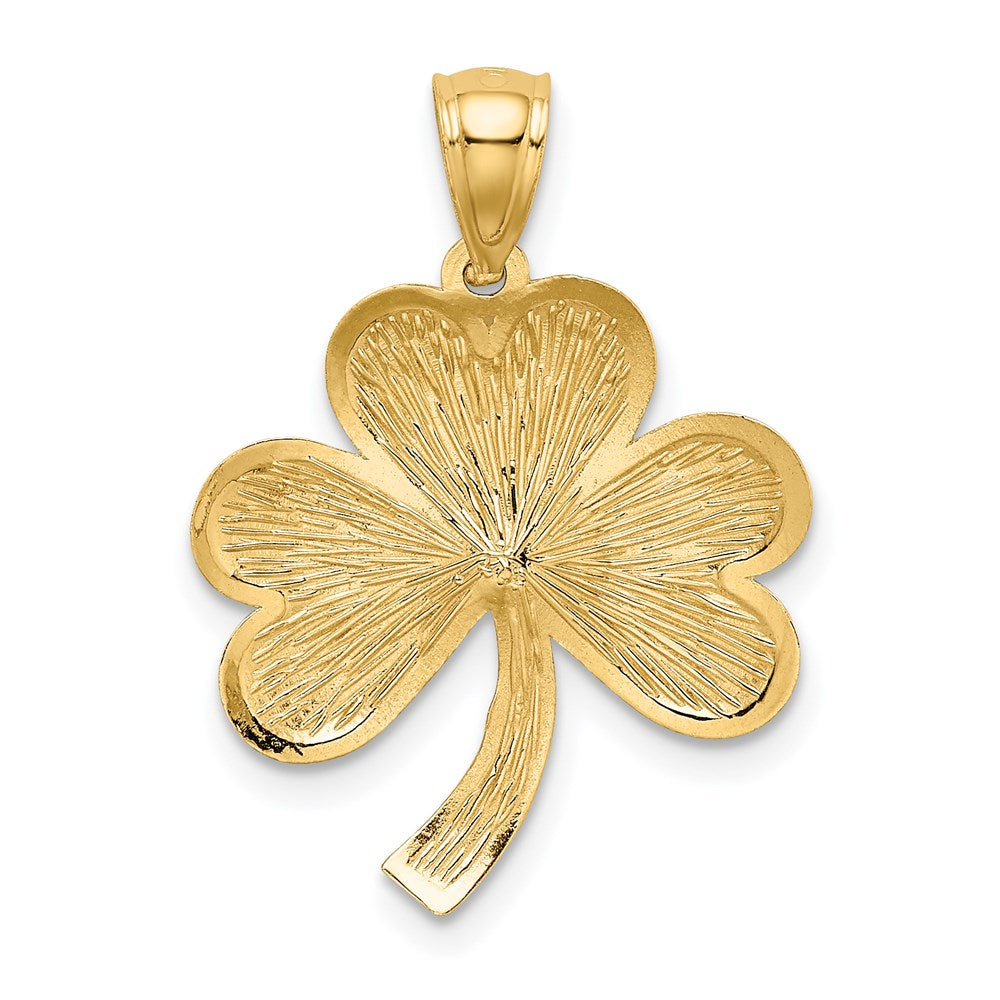 14k Yellow Gold 20 mm Brushed Diamond-cut Shamrock Pendant (2.03 grams)