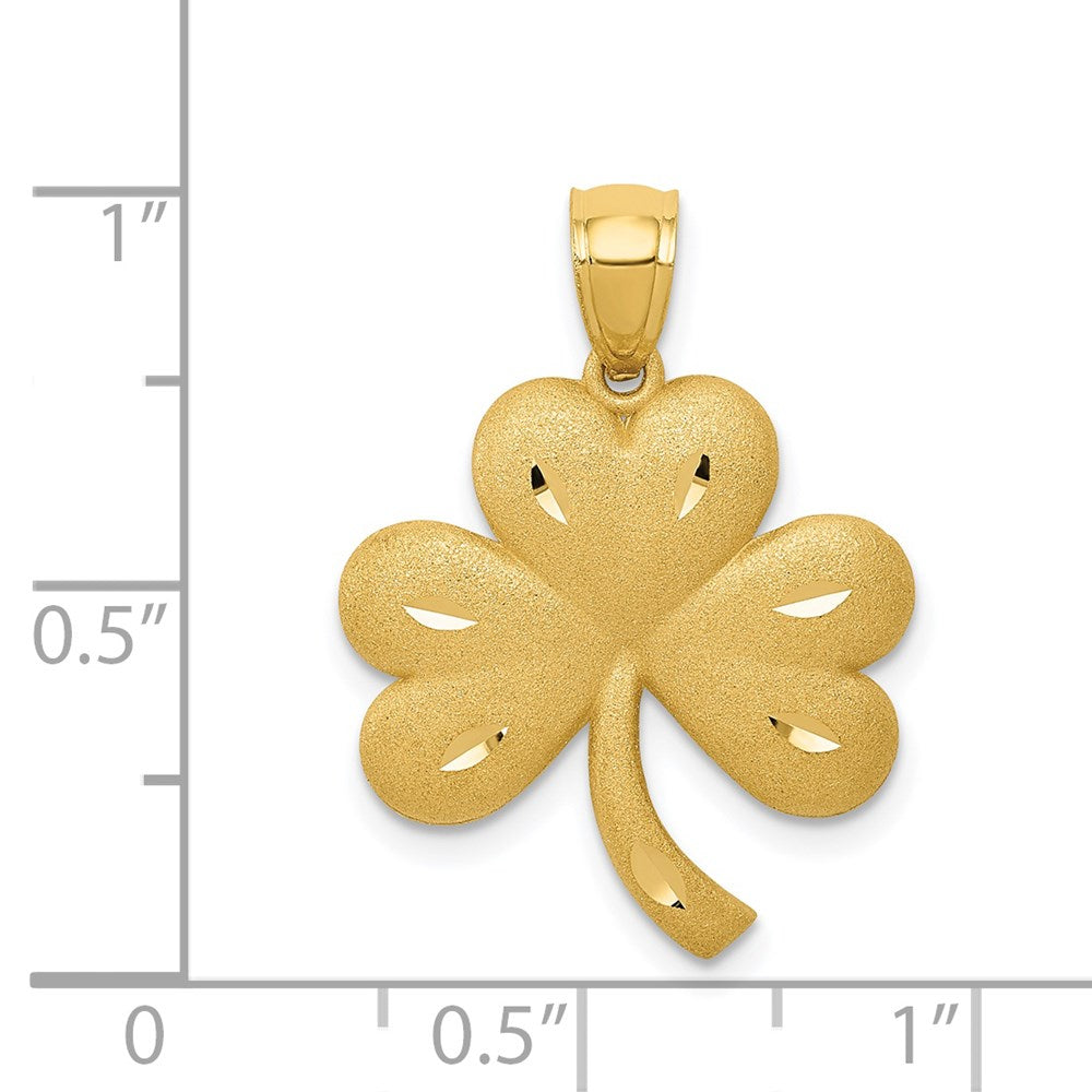 14k Yellow Gold 20 mm Brushed Diamond-cut Shamrock Pendant (2.03 grams)