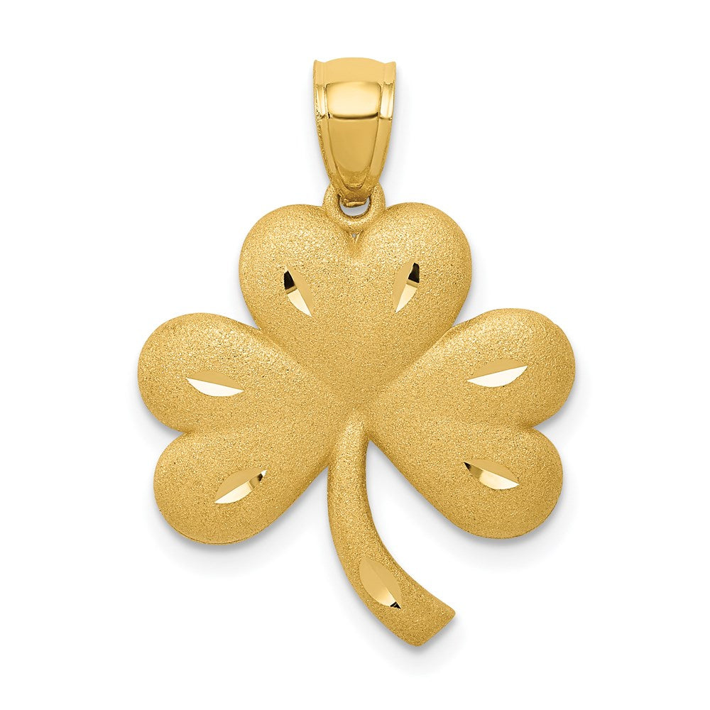 14k Yellow Gold 20 mm Brushed Diamond-cut Shamrock Pendant (2.03 grams)