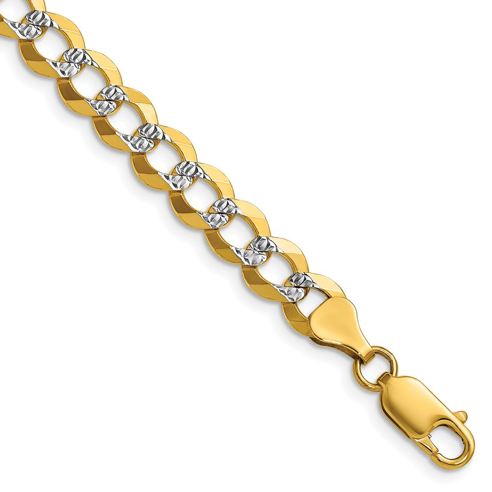 14k 7.2mm Lightweight Pavé Flat Cuban Chain Bracelet (8.75 grams)