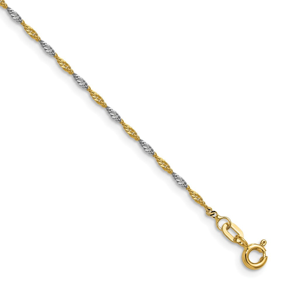 14k Yellow Gold with Rhodium 1.4mm Singapore Chain Bracelet (0.74 grams)