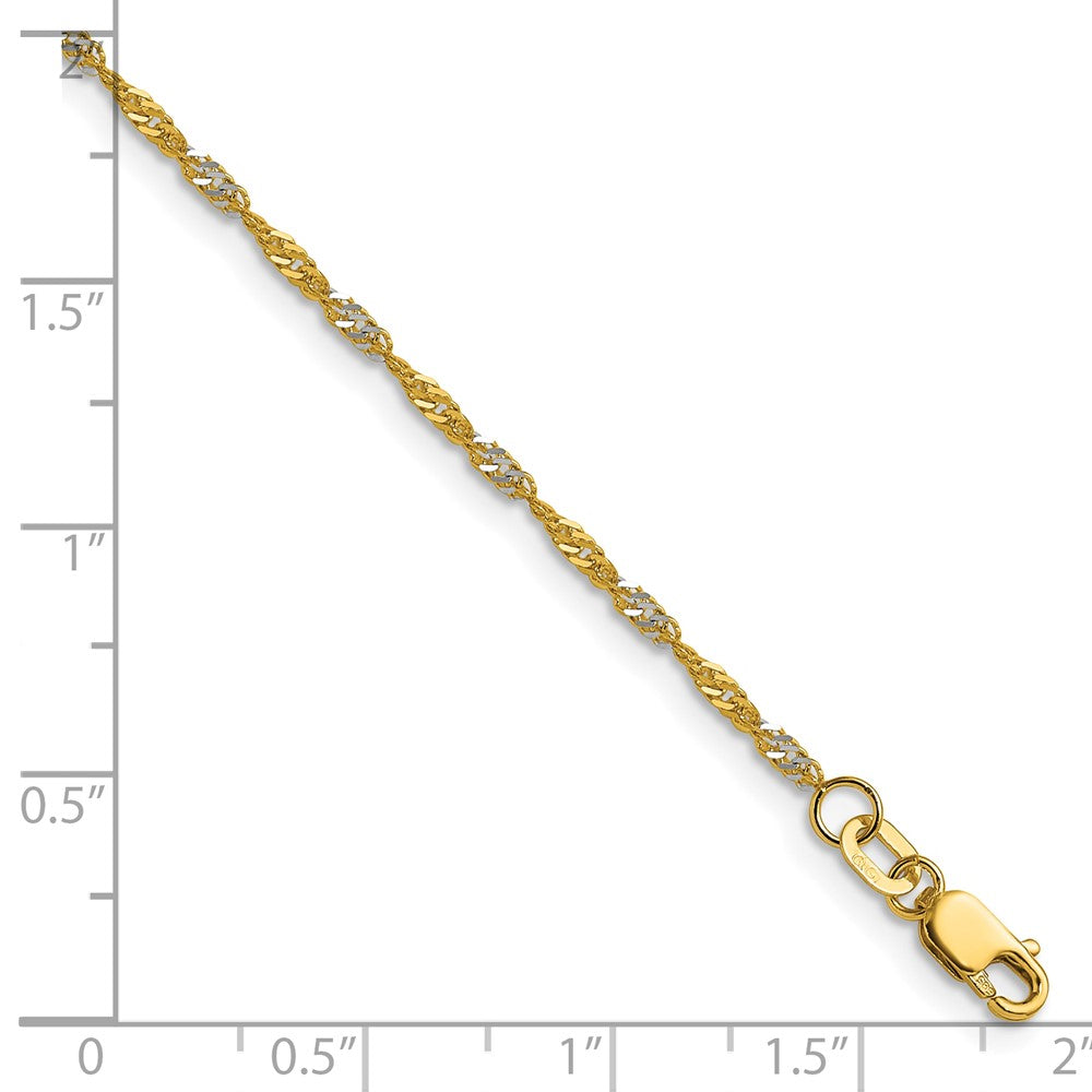 14k Yellow Gold with Rhodium 1.65mm Singapore Chain Bracelet (1.12 grams)