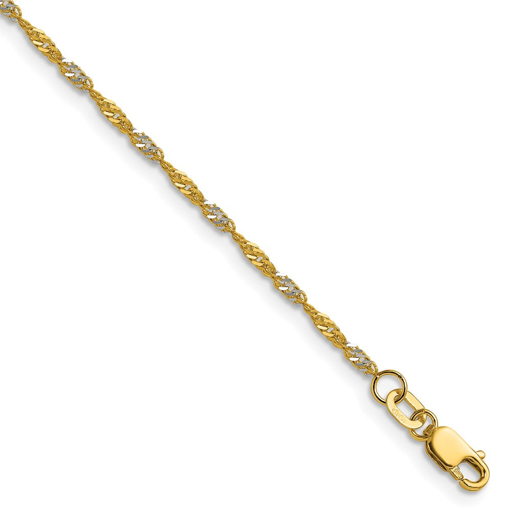14k Yellow Gold with Rhodium 1.65mm Singapore Chain Bracelet (1.12 grams)