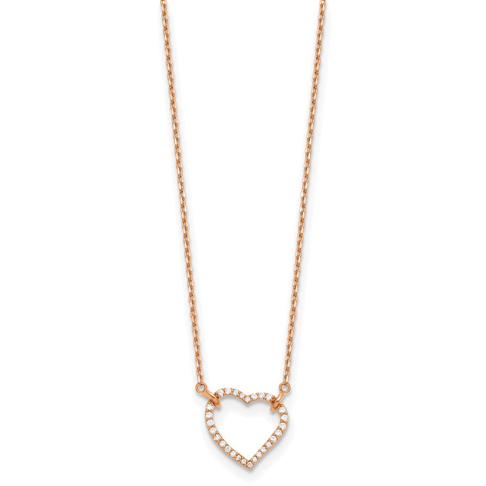 14k Rose Gold Polished 1/5 carat Diamond Heart 18 inch Necklace (0.94 grams)
