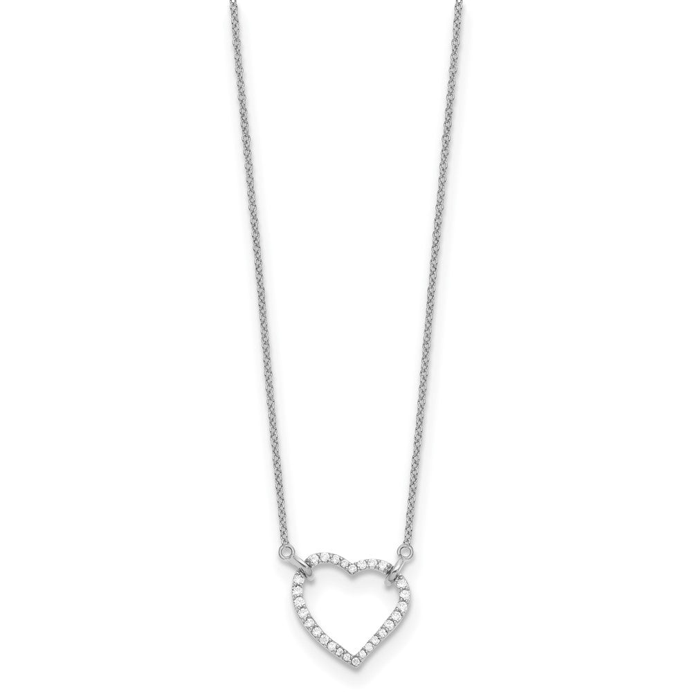 14k White Gold Polished 1/5 carat Diamond Heart 18 inch Necklace (2.57 grams)