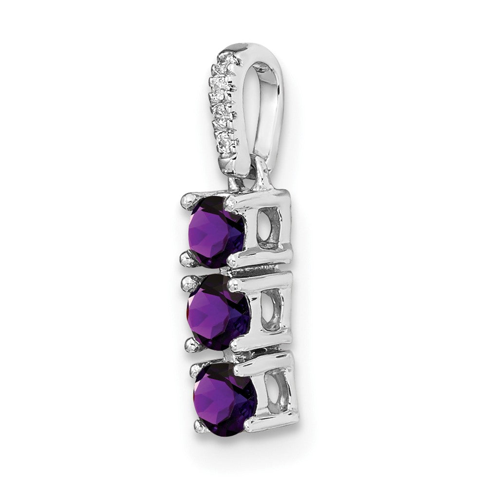 14k White Gold 3-stone Amethyst and Diamond Pendant (0.7 grams)