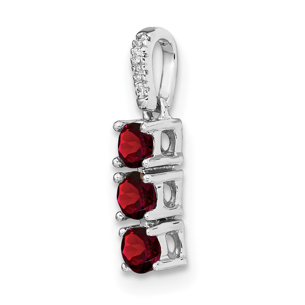 14k White Gold 3-stone Garnet and Diamond Pendant (0.7 grams)